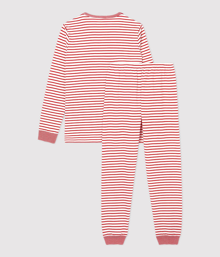 Unisex Red Striped Fleece Pyjamas white/red